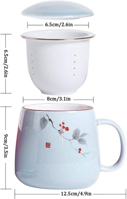 ZooBoo Porcelain Tea Mug With Infuser Lid 12oz Loose Leaf Tea Cup | Gift Box Packaging Makes This Tea Cup An Ideal Choice For Tea Lovers, Home, Office Use