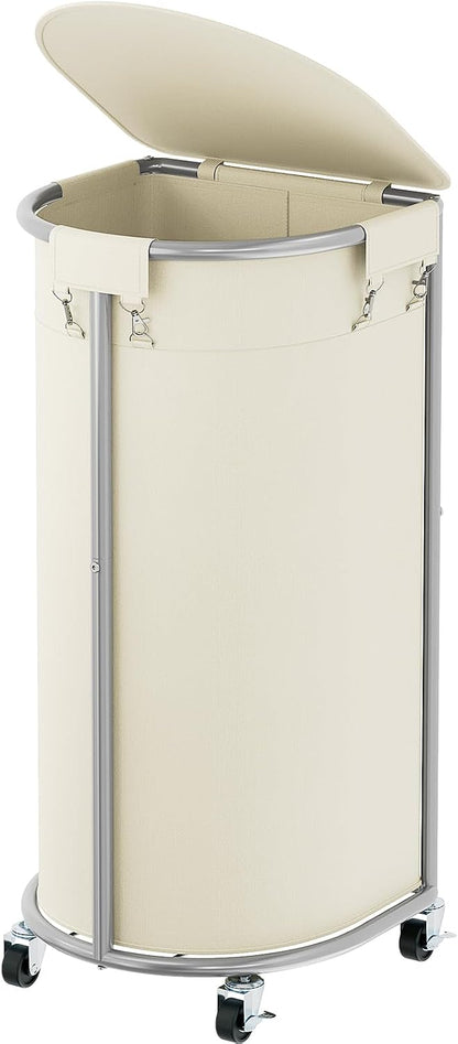 Laundry Hamper with Wheels and Lid, 100L Half Round Rolling Laundry Basket | Gasvadivum Sturdy Metal Frame Laundry Cart with Removable Bag, Dirty Clothes sorter Organizer for Bathroom, Bedroom, Black