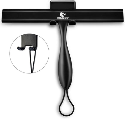 Shower Squeegee for Shower Doors with Bold Handle, 11" Anti-Rust Silicone Shower Squeegee for Shower Glass Door with Stainless Steel Inner Frame, Ergonomics All-Purpose Window Squeegee-Black