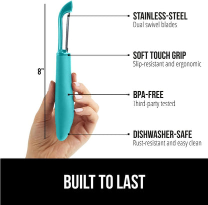 GORILLA GRIP® Patented BPA-Free Vegetable Peeler, Extra Sharp Swivel Stainless Steel Blades with Guard, Comfortable Soft Handle, Easily Peel Carrots or Fruit, Potato Eye Remover, Dishwasher Safe, Mint