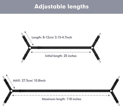 4 Pcs Bed Sheet Straps, Adjustable Fitted Sheet Clips Keeping Sheets Place Heavy Duty,Sheet Straps,Mattress Sheet Holders Keep Sheets Firm & Tight (Black)