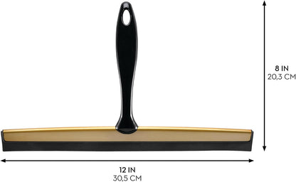 iDesign Zia Metal and Plastic Bathroom Squeegee for Shower, Glass Doors, Floors, Mirrors, with Suction Hook Holder , 12 Inches, Clear and Stainless Steel | Wall Hook Included
