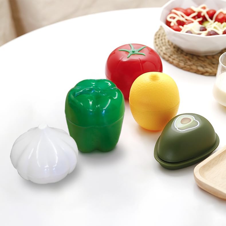 Vegetable and Fruit Storage Containers for Refrigerator, Lemon Tomato Garlic Avocado and Onion Storage, Food Storage Containers with Lids, Pack of 5