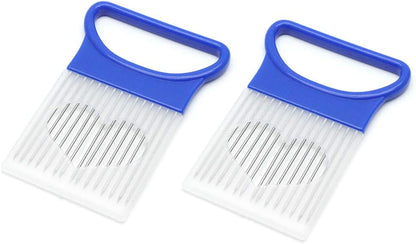 Onion Slicer 2Pcs, Multipurpose Vegetable Cutting Holder | For Slicing, Dicing & Chopping, Stainless Steel, Easy Grip Handle, For Potato, Tomato & Fruits