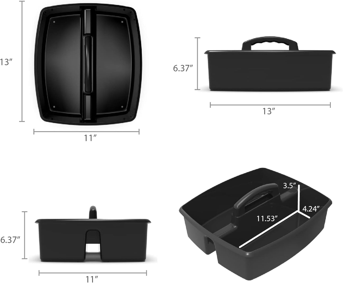 Storex 2-Compartment Large Cleaning Caddy – Multipurpose Supply Organizer with Handle - Black, 1-Pack (00973A06C)