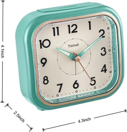 Tinload 4.3" Vintage Retro Analog Alarm Clock, Super Silent Non Ticking Clock with Manual Light, Snooze, Battery Operated, Simply Design, for Living Room, Bedroom, Bedside, Desk(Blue-V2)