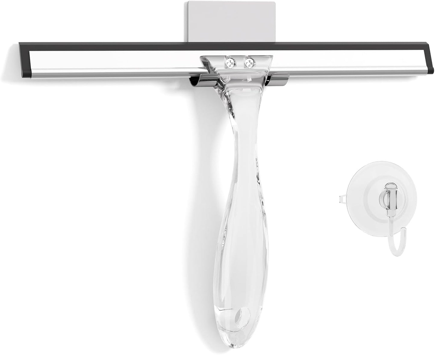 AmazerBath Squeegee for Shower Glass Door, 10 Inches, Clear | All-Purpose squeegee with Suction Hook & Adhesive Hook, Silicone Blade, for Shower Doors, Windows, Tiles and Car Glass