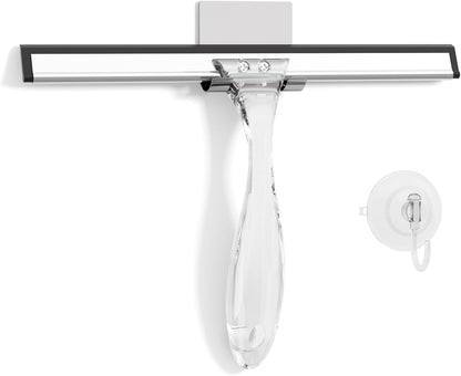 AmazerBath Squeegee for Shower Glass Door, 10 Inches, Clear | All-Purpose squeegee with Suction Hook & Adhesive Hook, Silicone Blade, for Shower Doors, Windows, Tiles and Car Glass