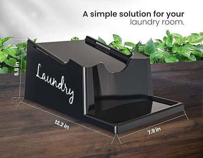 Skywin Liquid Laundry Detergent Holder Stand - 1 Pack - Black with Print | Easy Pouring, Rubber Feet, Angled Stand, Fabric Softener Dispenser for Laundry Room Organization & Storage