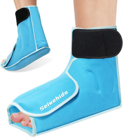 Ankle Ice Pack Wrap for Heel Foot Swelling Pain Relief, Reusable Large Hot Cold Gel Pack for Sprain, Achilles Tendonitis, Arthritis, Plantar Fasciitis, Post-Surgery, Sports Injury (Black,1pcs)