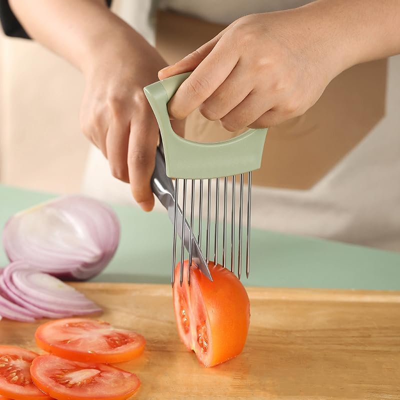 Onion Holder for Slicing, Lemon Slicer Cutter, Food Vegetable Chopper Assistant Tool for Meat, Potato and Tomato (Red, 1PCS)