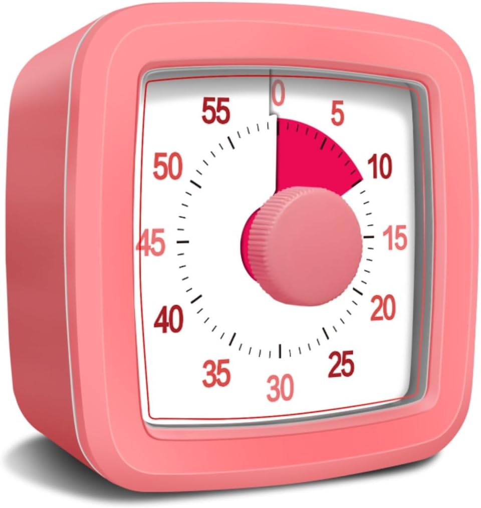 60 Minute Visual Timer for Kids and Adults, Non-Ticking 5.5 Inch Large Visual Countdown Timers for Classroom Desk, Kitchen Timer for Meeting, Working, Home and Cooking (White)