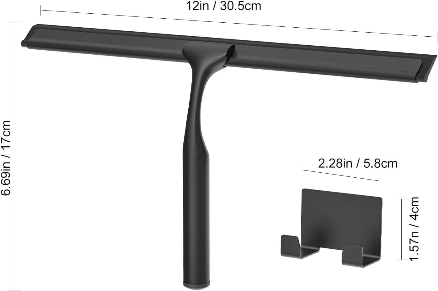 Shower Squeegee for Glass Doors, Stainless Steel Shower Squeegee for Bathroom, Window and Tiles, All-Purpose Squeegee with Adhesive Hook-10”, Chrome