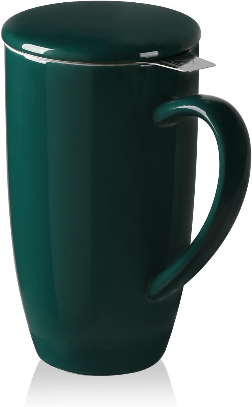 Sweejar Porcelain Tea Infuser Mug with Lid, 16 oz Teacup with Strainers for Loose Leaf Tea, Microwave and Dishwasher Safe Coffee Mug(Purple)