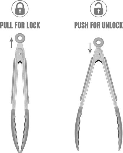 Hotec Mini Silicone Kitchen Tongs for Cooking - 7-Inch Small Serving Tongs with Silicone Tips, Set of 3 (Black,Grey,Light Blue)