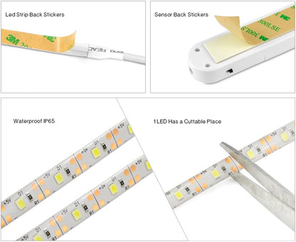 LED Under Cabinet Lighting Motion Sensor 9.84Ft Four Modes Bed Stairs Wardrobe Lamp Tape,Waterproof 5V USB LED Closet Night Strip Light (3M, Warm White)