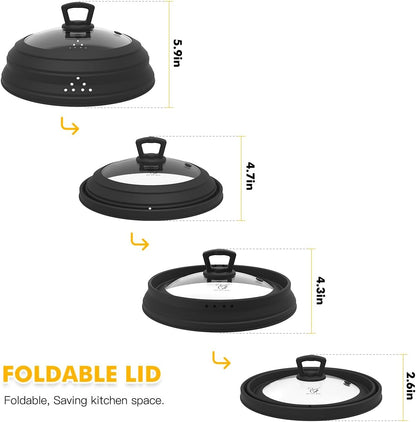 Microwave Splatter Cover Vented Glass Splatter Guard Lid with Collapsible Silicone for Food as Pot Cover Plate 10.8 inch for 6 7 8 9 10 inch Plate Bowl