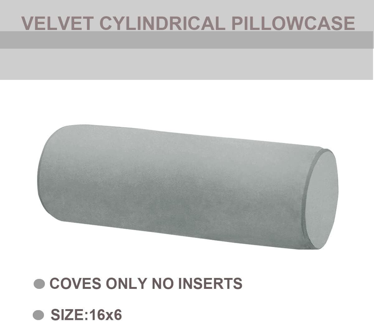 Neck Roll Pillowcases Velvet Cylindrical Pillow Covers 16"x6" with Hidden Zipper for House Home Decor Neck Roll Pillow Cervical Neck Roll Memory Pillow Cylinder Round Cushion (Black, 16x6)