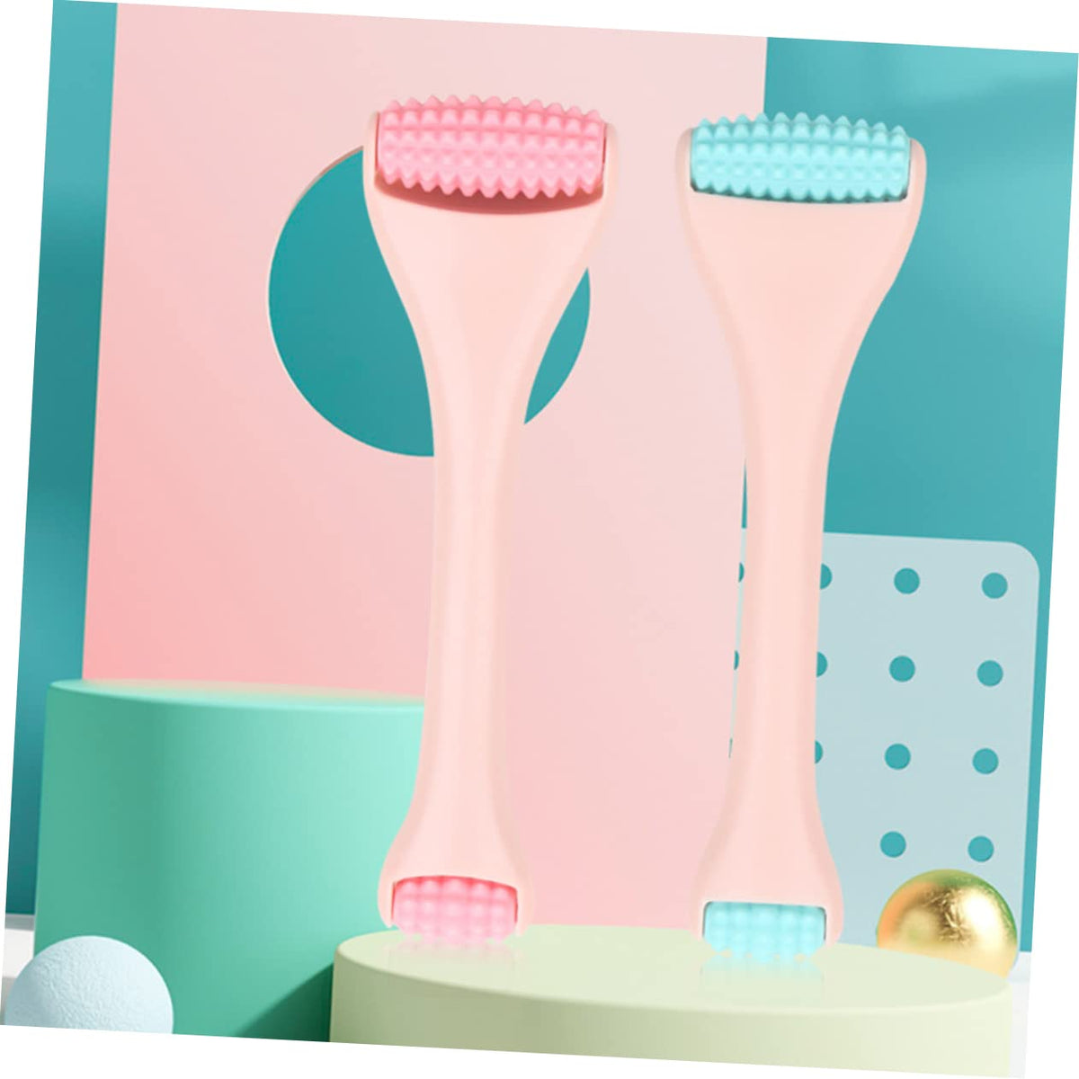 Dual Head Silicone Massage Roller for Face Eye Care Pink Handheld Rod