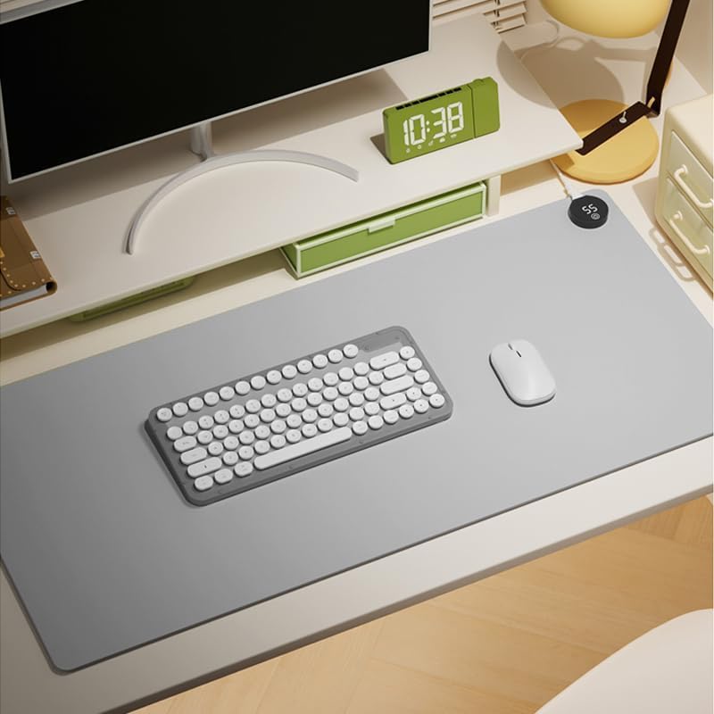 Heated Desk Pad 31.5×13 Inch - 3-Speed Touch Control Large Heated Mouse Mat with 3-Hour Auto Shut-Off, Non-Slip Silicone Eye Protection Warm Desk Mat for Office and Home (Light Gray)