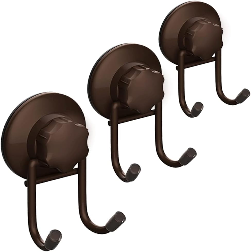 SANNO Suction Cup Hooks, Shower Squeegee Holder, Towel Robe Loofah Holder, Bathroom Kitchen Shower Wall Hooks, Bathroom Accessories, Black (2 Pack)