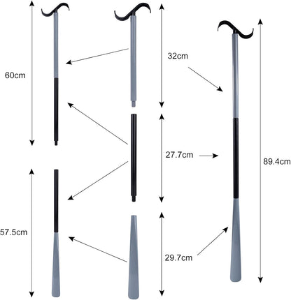 35" Long Dressing Stick with Shoe Horn with Sock Removal Tool, Adjustable Extended Dressing Aids for Shoes, Socks, Shirts and Pants