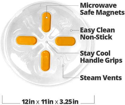 HOVER COVER Magnetic Microwave Splatter Cover for Food - 12-Inch - Gray | BPA-Free Lid, Vented Plate Guard with Steam Vents, Anti-Splash Microwave Lid, Dishwasher Safe, Space-Saving Magnetic Storage