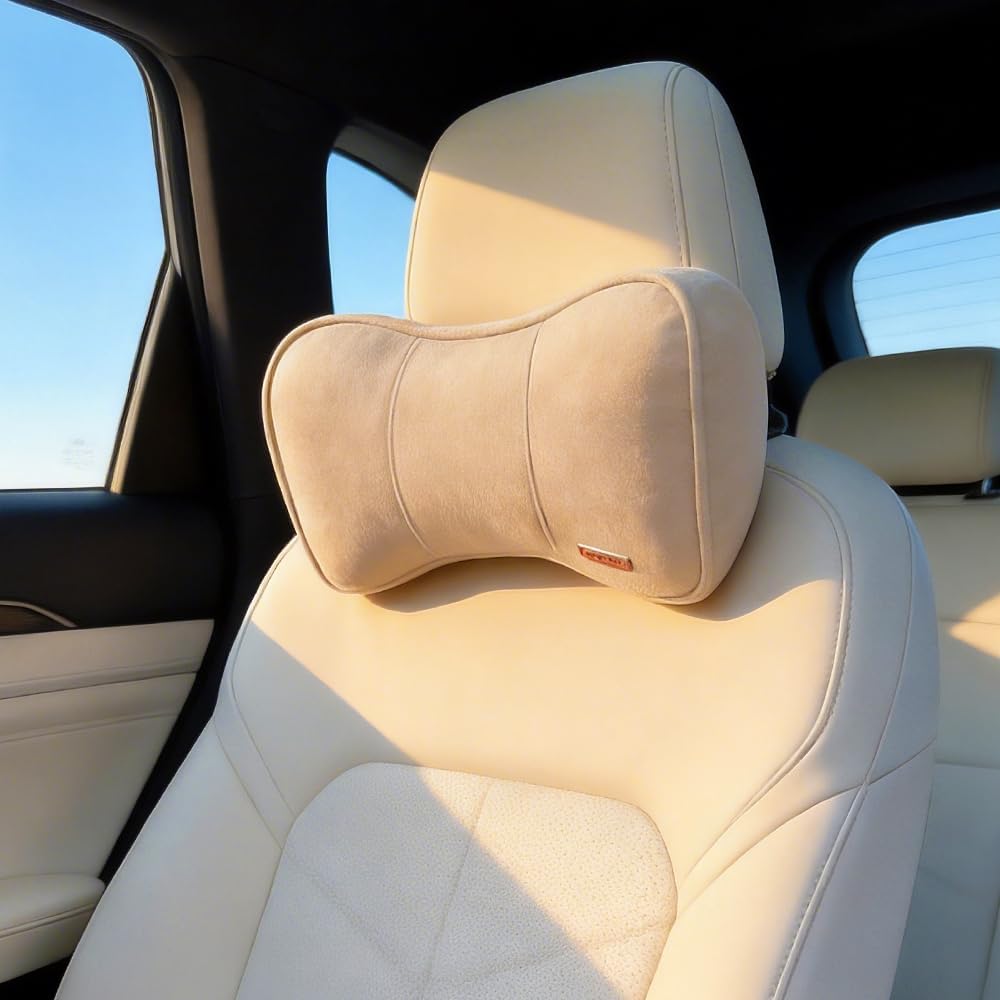 Car Neck Support Pillow Recliner Headrest Pillow for Neck Pain Relief Tan