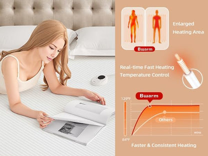 Bwarm Waterproof Heated Mattress Pad Foot Queen, 9 Heat Settings