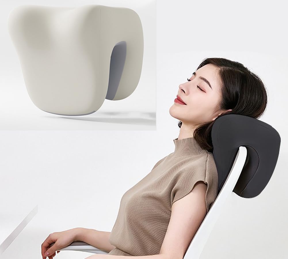 Ergonomic Headrest Recliner Neck Support Pillow,Memory Foam Office Chair Headrest Attachment Cushion for Napping,Cervical Support Pillow with Removable Cover (Beige)