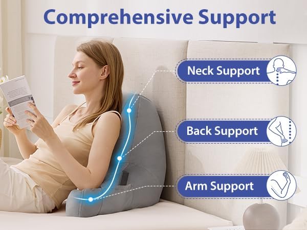 IASEAHK Reading Pillow, Back Pillow for Bed Sitting Up, Light Grey, 18 Inch
