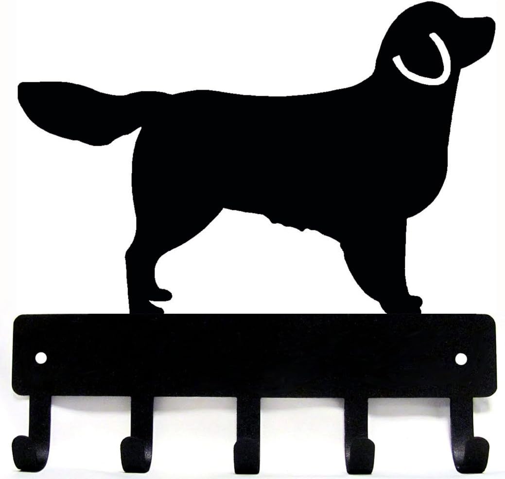Golden Retriever Key Holder Leash Hanger - Large 9 inch | Made in USA. 5 Hooks. Wall Mounted