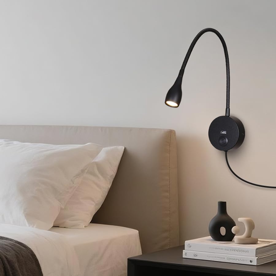 LED Reading Lamp 3W Warm White 3000K for Reading Books Black Plug Cord 2PCS (RS032)