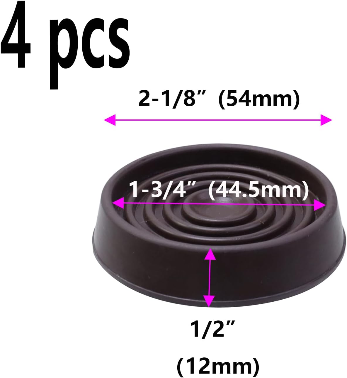 Semetall 1.5 Inch Rubber Caster Cups 8 Pack Black | Non Slip Furniture Coasters Floor Protectors for Bed Couch Table Chair