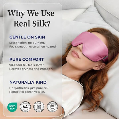 Heated Eye Mask for Dry Eyes, USB Powered Silk Warm Compress for Eyes | Electric Eye Heating Pad with 3 Heat Levels & 4 Timer, Washable Dry Eye Mask for Blepharitis, Stye, MGD, Sinus Pressure, Blue