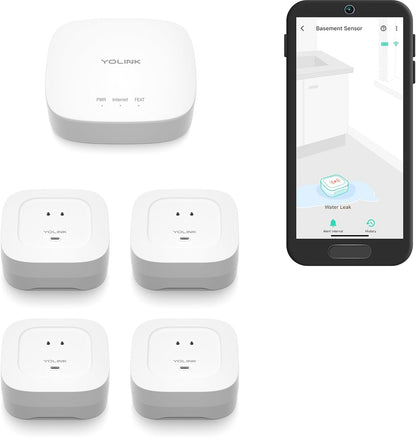 YoLink Water Leak Starter Kit: Hub + 6 Leak Sensor 4 (105 dB Siren), LoRa Long-Range, App/SMS/Email Alerts, D2D Offline, 2 AAA Up to 5-Year Battery, Compatible with Alexa/IFTTT/Home Assistant