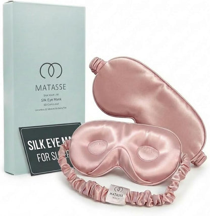 MATASSE 100% Mulberry Silk Sleep Mask 22 Momme Grade 6A - 3D Contoured Eye Mask for Sleeping, 14mm Deep Eye Cups, Total Blackout Blindfold for Women Men, Adjustable Strap, Side Sleeper (Champagne)