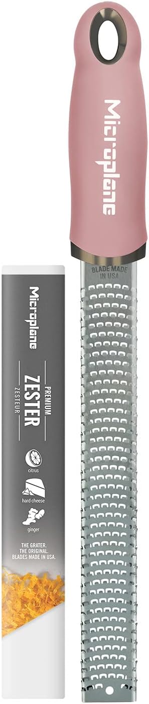 Premium Classic Series Zester - Lipstick Pink | Lemon Zester tool, Hard Cheese & Vegetable Grater | For Citrus, Parmesan Cheese, Garlic, Ginger, Nutmeg | Fine Stainless Steel Blade, Made in USA