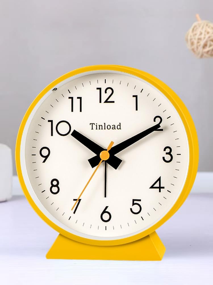 Tinload 4.5" Battery Operated Analog Alarm Clock, Small Silent Bedside Desk Clock with Night Light, Blue