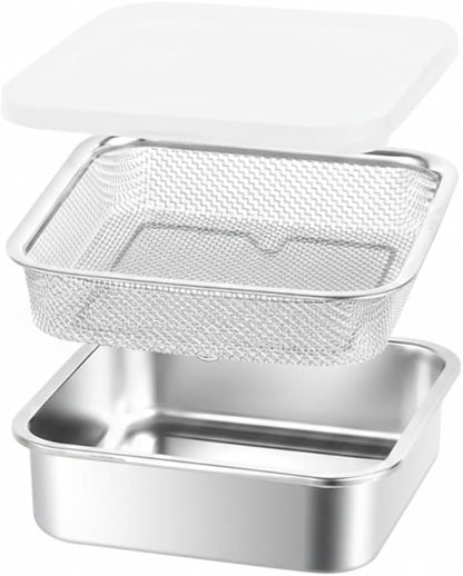Square Strainer 3PCS/Set Fruit Storage Containers For Fridge Stainless Steel Square Strainer With Lid Lettuce Keeper Dish 1500ml