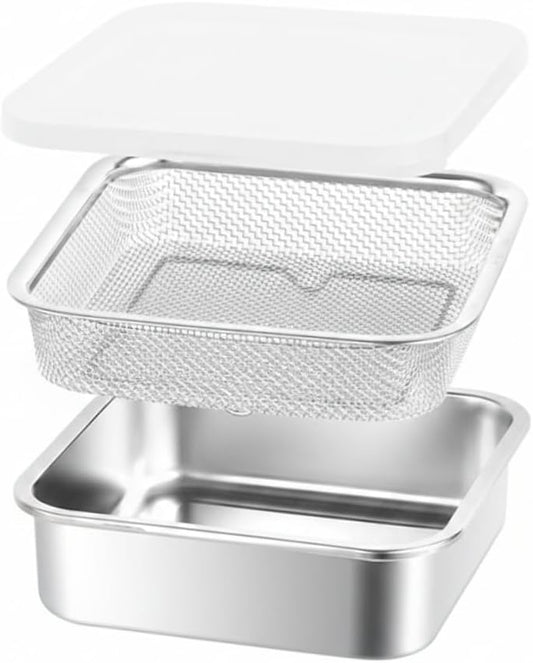 Square Strainer 3PCS/Set Fruit Storage Containers For Fridge Stainless Steel Square Strainer With Lid Lettuce Keeper Dish 1500ml