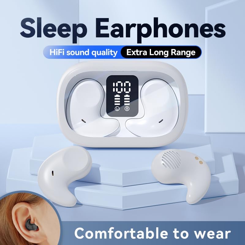 Piluyaa Sleep Earbuds Bluetooth in Ear Light-Weight Headphones, Mini Invisible Earplugs Small Design for Side Sleepers, 58H Playtime with Charging Case, Clear Calls& Noise Block-Black