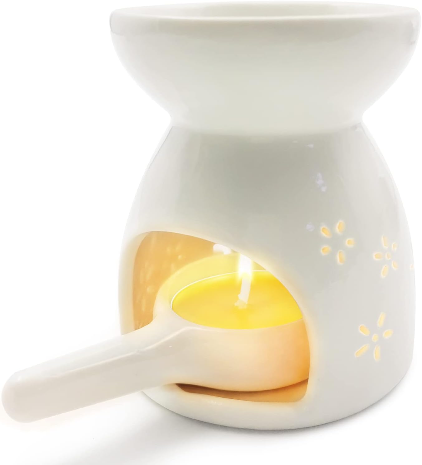 Ceramic Tea Light Candle Holder, Oil Burner for Scented Oil, Tealight Wax Warmer Decoration for Bedroom,Living Room,Balcony,Patio Tabletop Star Birthday Wedding Gift