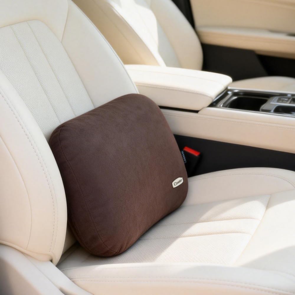 Lower Back Automotive Lumbar Support Pillow for Car Recliner Cushion Black | Soft Latex Memory Foam Suede, Home Office Chair Desk Accessories, Thin Waist Pain Relief, Driving Seat Relax, Ergonomic