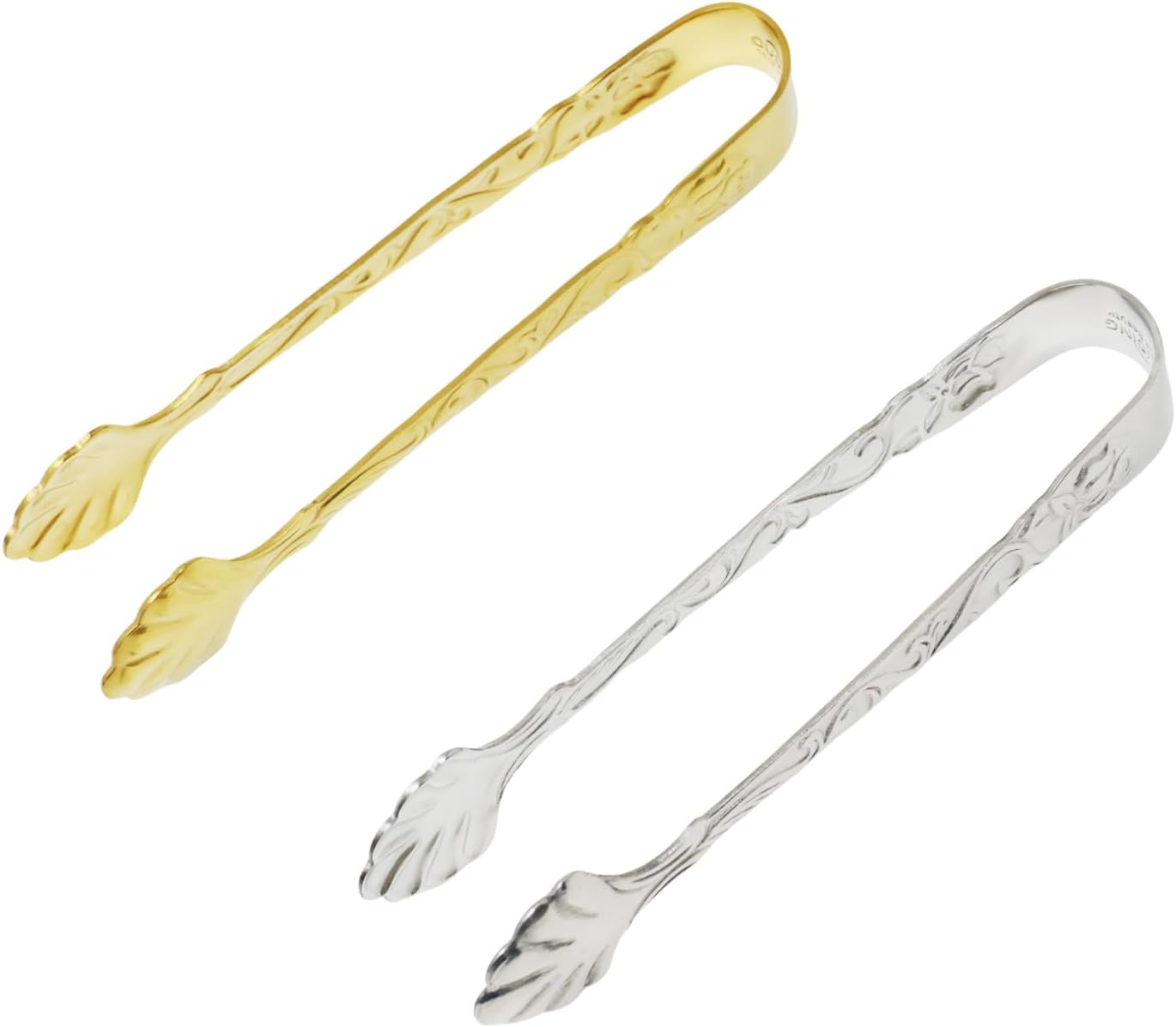 Honbay 2PCS Stainless Steel 3.74 Inch Vintage Rose Handle Sugar Cube Tongs Ice Cube Tongs Mini Serving Tongs Small Food Clips Kitchen Tiny Tongs for Appetizers Desserts Tea Coffee Party