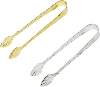 Honbay 2PCS Stainless Steel 3.74 Inch Vintage Rose Handle Sugar Cube Tongs Ice Cube Tongs Mini Serving Tongs Small Food Clips Kitchen Tiny Tongs for Appetizers Desserts Tea Coffee Party