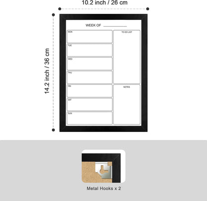 Weekly Dry Erase Whiteboard Calendar, 15.7"x11.8" Magnetic Surface Memo Board, Minimal Design Weekly Planner for Wall, Black Wood Frame Dry Erase Board for Office School Home(ZLBB-S-BK-2636)