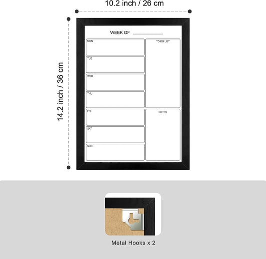 Weekly Dry Erase Whiteboard Calendar, 15.7"x11.8" Magnetic Surface Memo Board, Minimal Design Weekly Planner for Wall, Black Wood Frame Dry Erase Board for Office School Home(ZLBB-S-BK-2636)
