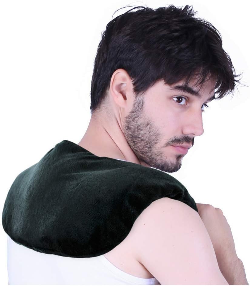 FOMI Moist Heat Shoulder and Neck Wrap | Weighted, Lavender Scented Hot Contour Pad for Stiff Neck, Upper Back Pain Relief, Relaxation | Microwavable | Soft, Washable Cover | Natural Clay Bead Filling
