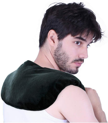 FOMI Moist Heat Shoulder and Neck Wrap | Weighted, Lavender Scented Hot Contour Pad for Stiff Neck, Upper Back Pain Relief, Relaxation | Microwavable | Soft, Washable Cover | Natural Clay Bead Filling